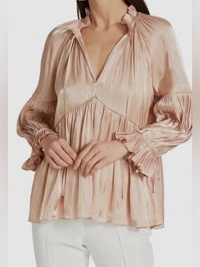 Cinq a Sept Women's Shimmer Peasant Blouse Phyllis Blush Small Bracelet Sleeve